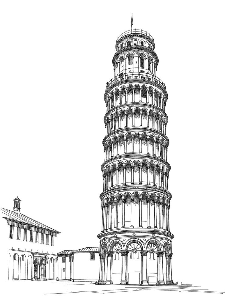 ai generated, pisa, italy, architecture, history, tower, building, travel, landmark, europe, historical, monument, famous, tourism, drawing, artwork, educational-9705435.jpg